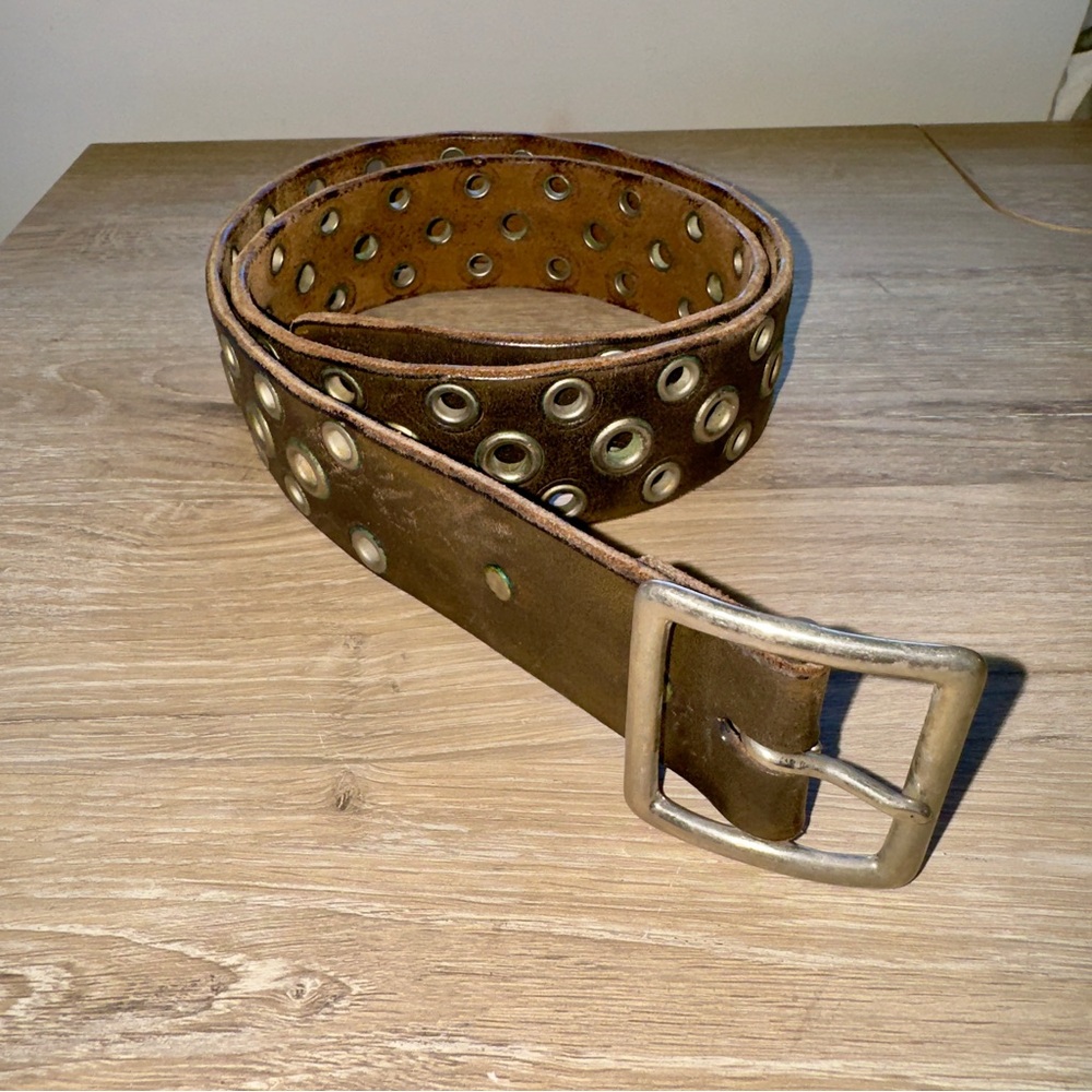 Brown Leather Belt with Metal Eyelets